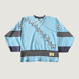 Stall & Dean Pittsburgh Hockey Jersey Mens Blue Embroidered Vintage M Sportswear